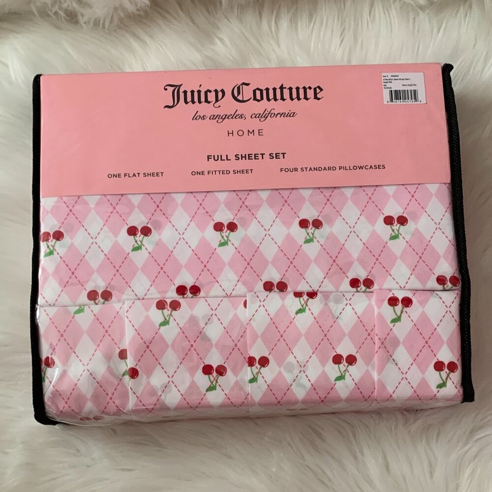 JUICY COUTURE Cherry Argyle Full Sized Bed Sheets Set